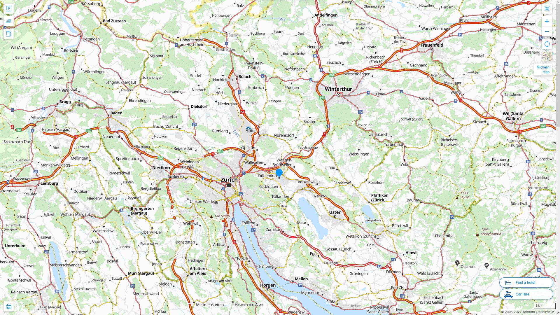 Dübendorf Suisse Autoroute et carte routiere